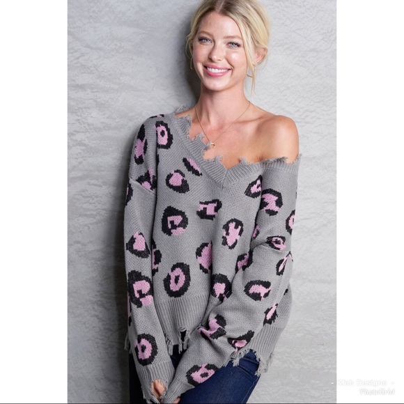 💕LAST! Soft Knit Leopard Print Distressed Sweater - Picture 4 of 4